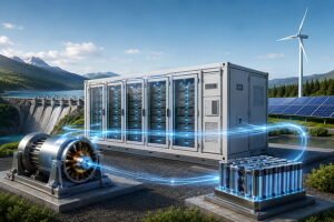 ![Efficient renewable energy storage system with battery containers, solar panels, wind turbine, and dam](https://voltcrave-battery.com/wp-content/uploads/2026/06/What-Is-the-Most-Efficient-Energy-Storage-System.jpg "Efficient Energy Storage")
