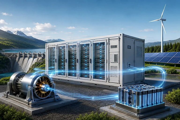 ![Efficient renewable energy storage system with battery containers, solar panels, wind turbine, and dam](https://voltcrave-battery.com/wp-content/uploads/2026/06/What-Is-the-Most-Efficient-Energy-Storage-System.jpg "Efficient Energy Storage")