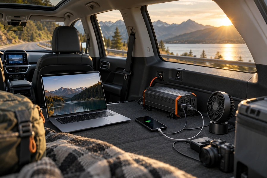 ![Car inverter providing AC power for electronic devices while driving](https://voltcrave-battery.com/wp-content/uploads/2026/09/Can-You-Use-a-Car-Inverter-While-Driving.webp "Car Inverter While Driving")