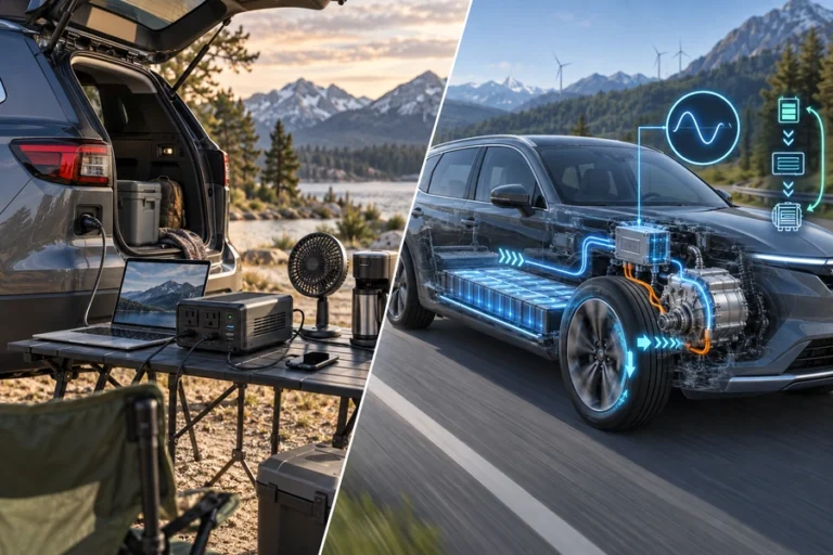 ![Car inverter converting vehicle DC power into usable AC electricity](https://voltcrave-battery.com/wp-content/uploads/2026/09/What-Does-an-Inverter-Do-for-a-Car.webp "Car Inverter Function")