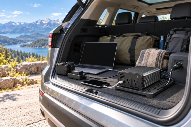 ![Car power inverter used safely to run electronic devices while driving](https://voltcrave-battery.com/wp-content/uploads/2026/10/Is-It-Okay-to-Use-a-Power-Inverter-in-a-Car.webp "Car Power Inverter Safety")